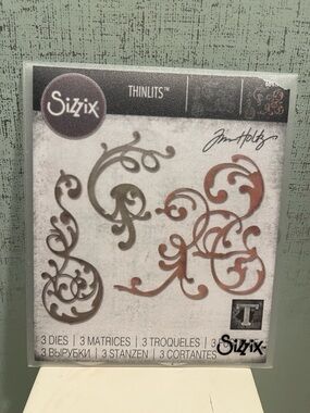 TIM HOLTZ Sizzix Silver Ornate Swirl Thinlits Die Set LIKE NEW